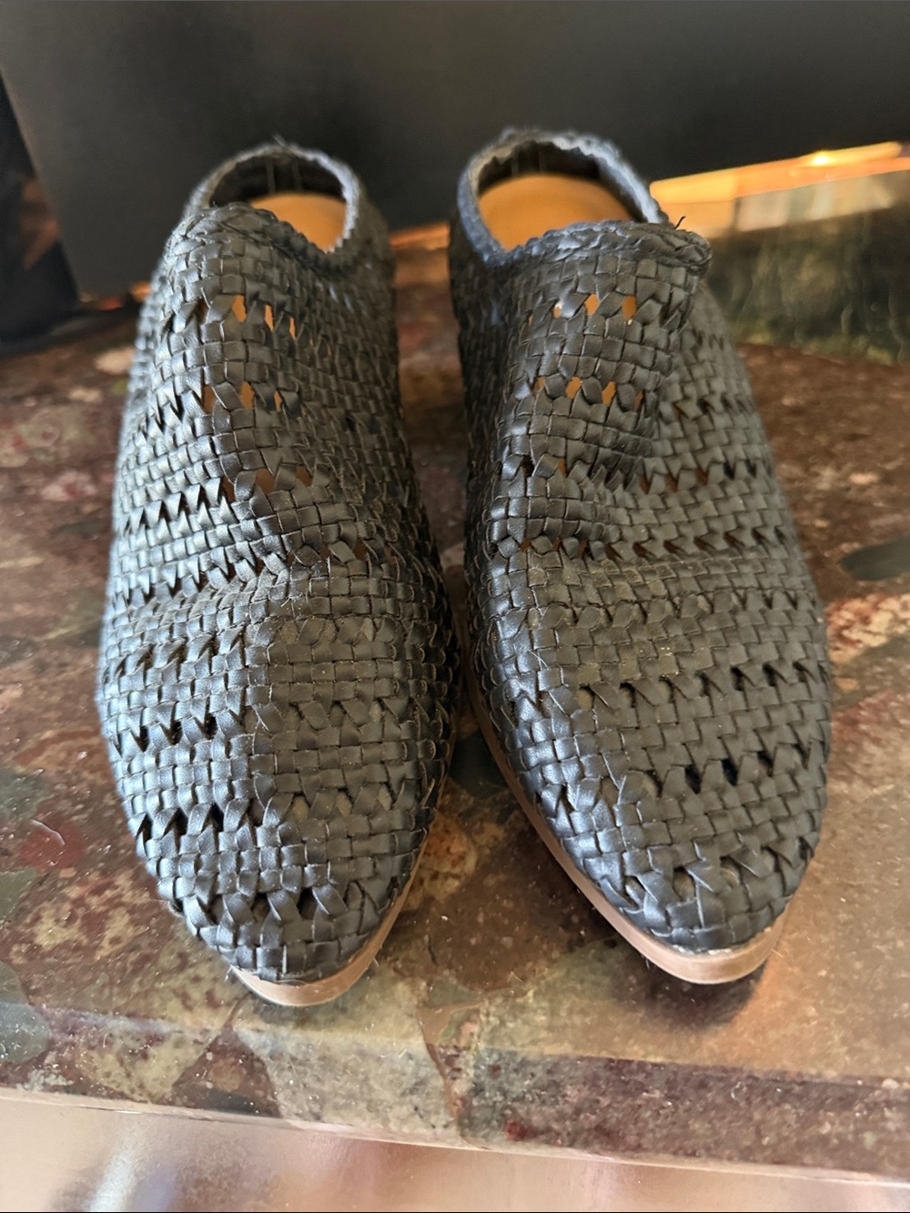 Womans Black Woven Leather Miles Slip-On Shoes